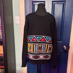 H&M Black Multicolor Patterned Crewneck Sweater FREE SHIPPING